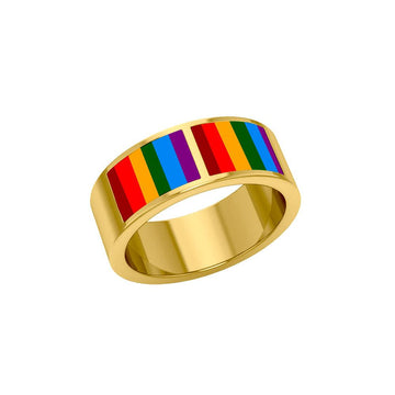 Rainbow Color Inlay Solid Gold Ring GSM015 - Jewelry